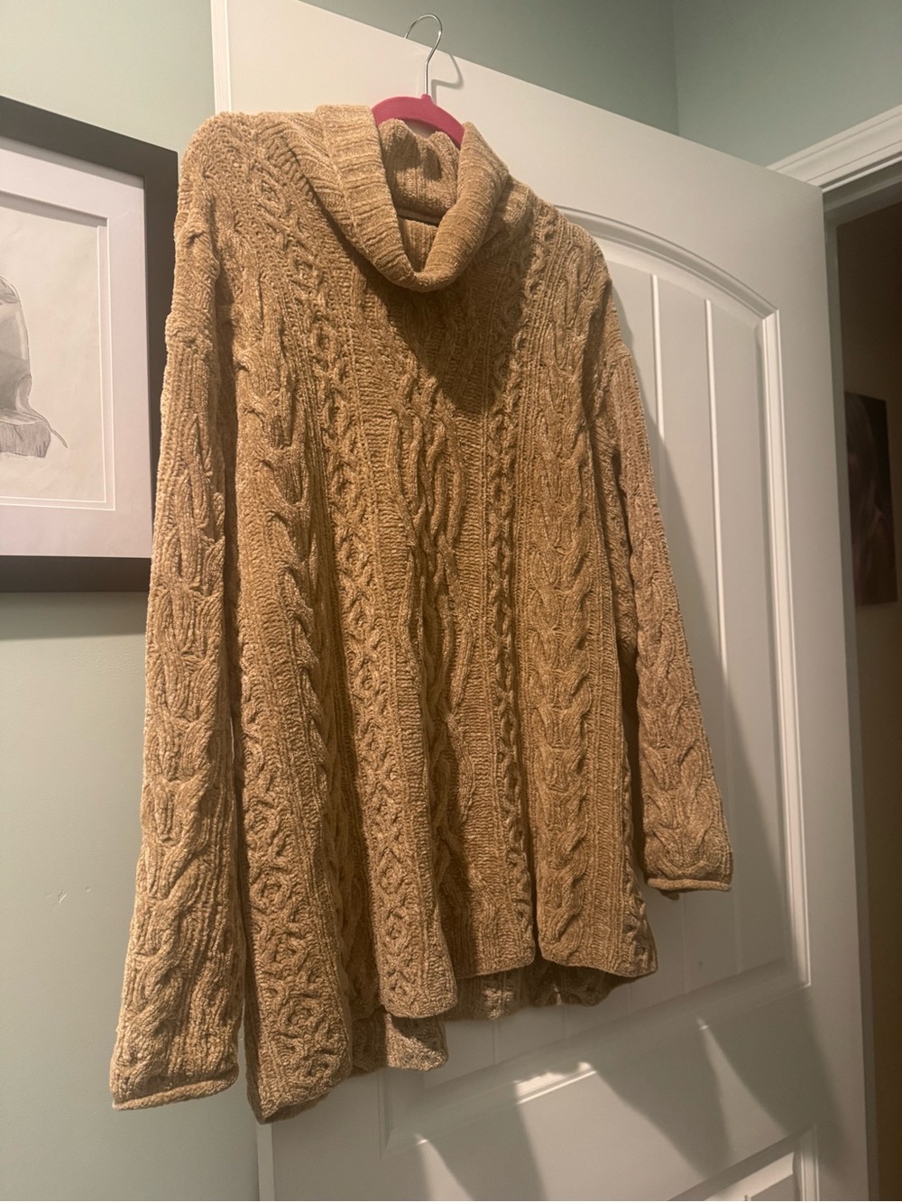 Sigrid Olsen Cable Knit Cowl Neck Sweater - Camel